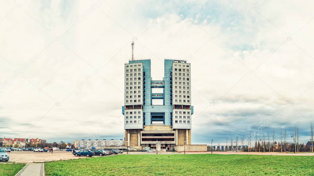 House of Soviets in Kaliningrad, an abandoned building in the architectural style of Soviet modernism