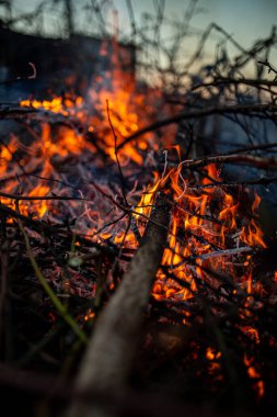 Akşam ateşi yanıyor. Yüksek kalite alevler