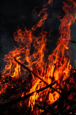 Akşam ateşi yanıyor. Yüksek kalite alevler