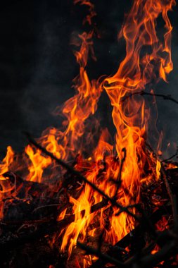Akşam ateşi yanıyor. Yüksek kalite alevler