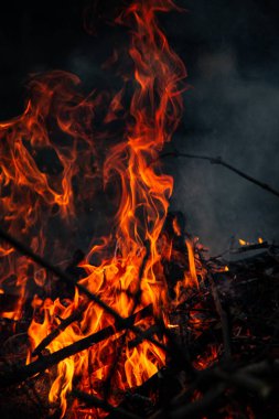 Akşam ateşi yanıyor. Yüksek kalite alevler
