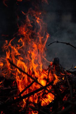 Akşam ateşi yanıyor. Yüksek kalite alevler