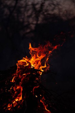 Akşam ateşi yanıyor. Yüksek kalite alevler