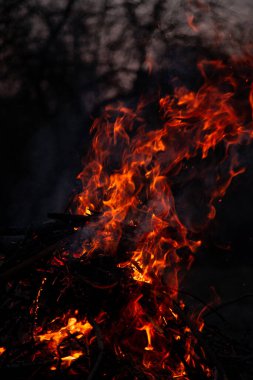 Akşam ateşi yanıyor. Yüksek kalite alevler
