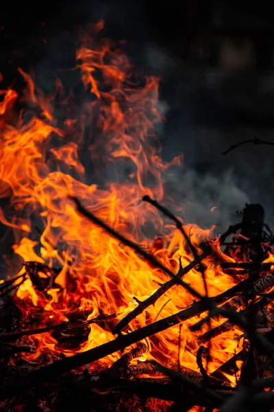 Akşam ateşi yanıyor. Yüksek kalite alevler
