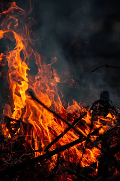 Evening Fire Burning Flames High Quality — Stock Photo, Image