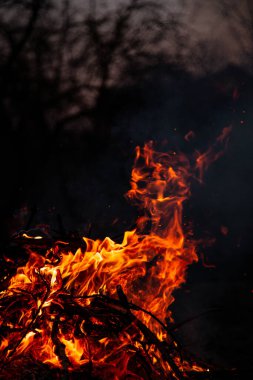 Akşam ateşi yanıyor. Yüksek kalite alevler