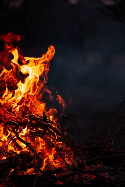 Evening Fire Burning Flames High Quality — Foto de Stock