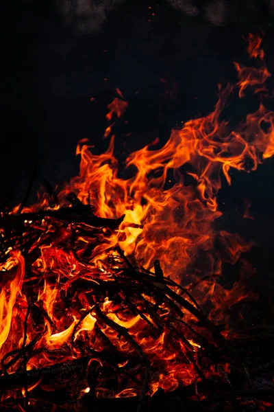 Fuego Tarde Está Ardiendo Llamas Alta Calidad — Foto de Stock