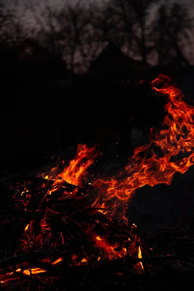 Fuego Tarde Está Ardiendo Llamas Alta Calidad — Foto de Stock