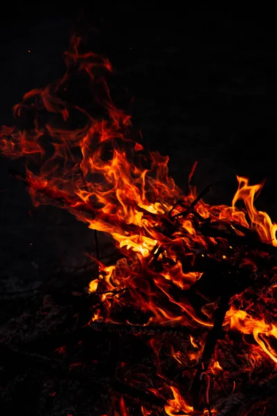 Evening Fire Burning Flames High Quality — Foto de Stock