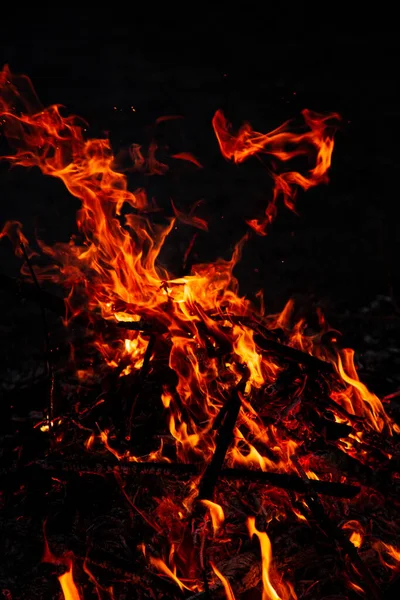 Evening Fire Burning Flames High Quality — Foto de Stock