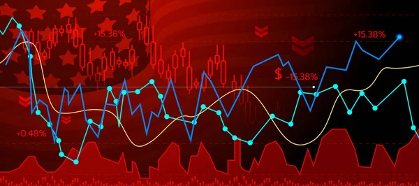 Çizim Vektörü Amerikan Bayrağında Kırmızı Çizgi Şeması Borsa Grafiği Finansal — Stok Vektör