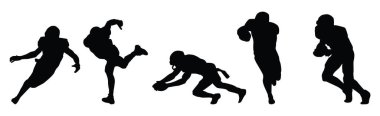 american football players in silhouette vectors ,five silhouette american football sports  Illustrator