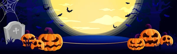 Halloween Blue Theme Product Display Podium Fullmoon Background Halloween Rendering — Image vectorielle