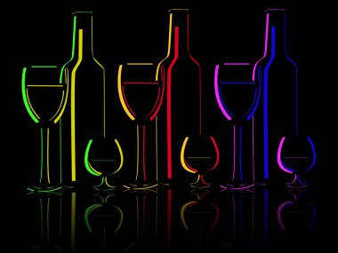 Şekiller şarap bardakları ve şişeler