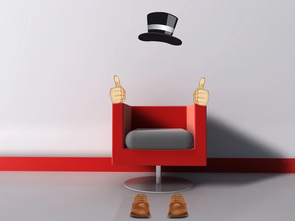 Cadeira moderna vermelha e homem invisível — Fotografia de Stock