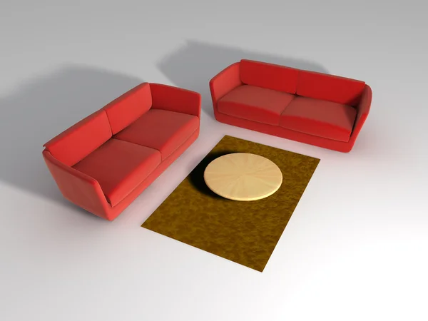 Two Red Sofas and table — Stock Photo, Image