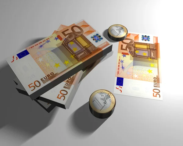 Euro banknotes and coins — Stock Photo, Image