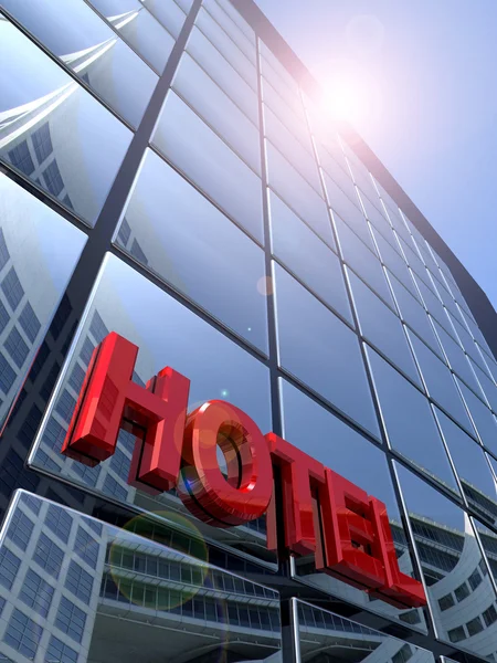 Signboard Hotel in glass building — Stock Photo, Image