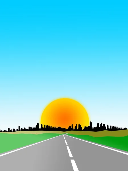 Staden gatan road i soluppgången — Stockfoto