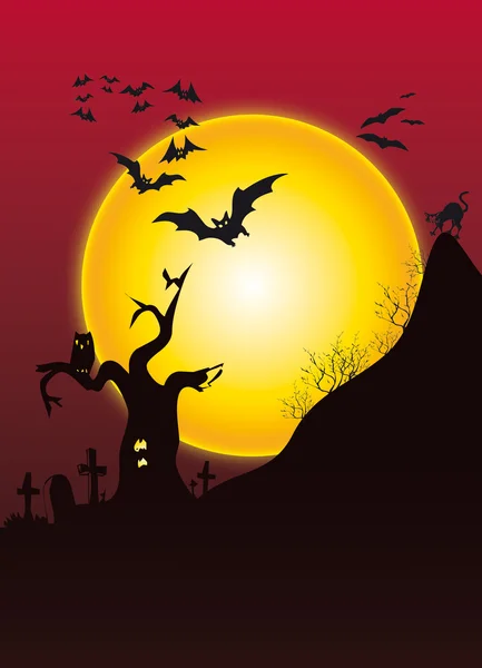 Halloween Boom met vleermuizen — Stockfoto