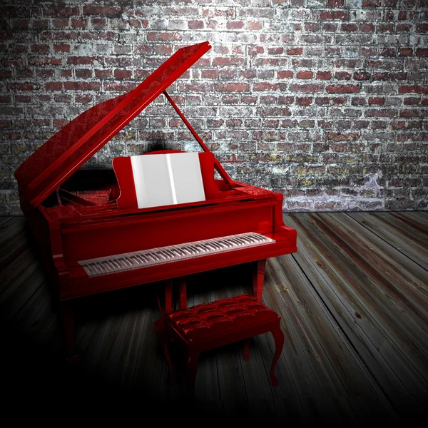 Czerwony fortepian w starym pokoju — Zdjęcie stockowe