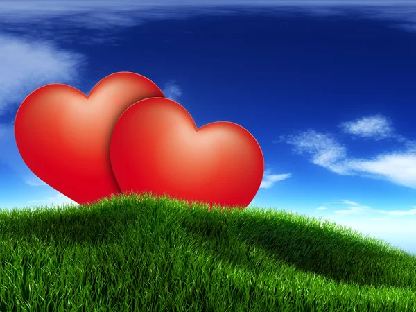 Landscape and a red hearts — Stock Photo, Image