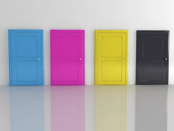 Colorful doors on white wall — Stock Photo, Image