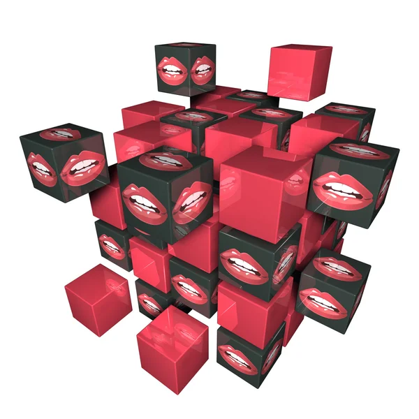 Lèvres abstraites sur cubes 3d pour baiser — Photo