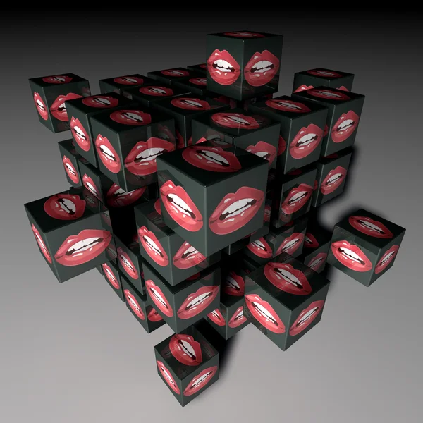 Lèvres abstraites sur cubes 3d pour baiser — Photo