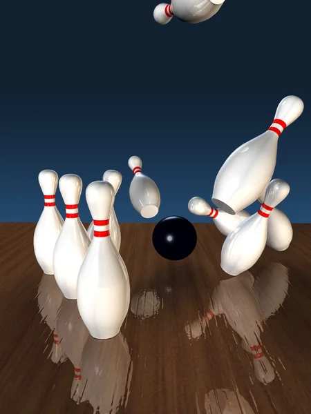 Bowlingové koule a rozptýlené Kuželková — Stock fotografie