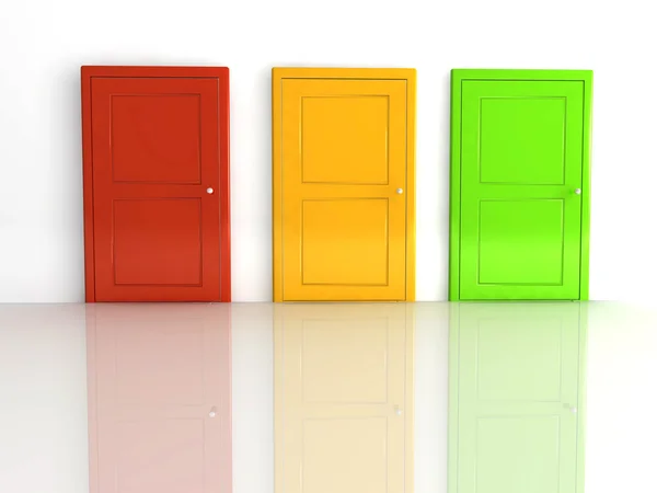 Kolorowe drzwi na białej ścianie — Zdjęcie stockowe