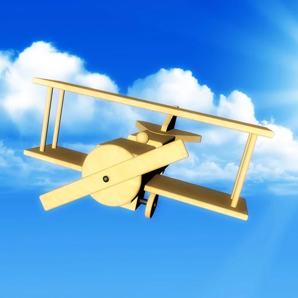 Giocattolo aereo in legno che vola sul cielo — Foto Stock