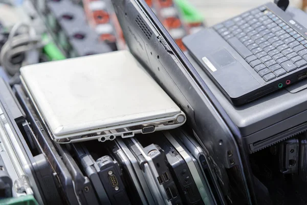 Warehouse Used Laptops Different Colors Models Laptops Repair Maintenance Resource — Stock Photo, Image