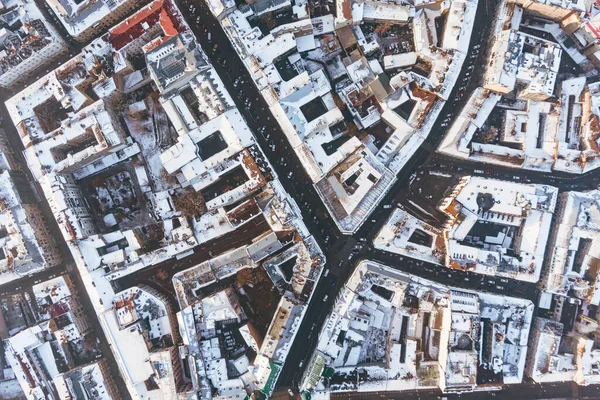 Kışın Eski Bir Kasaba Güneş Doğarken Insanlar Olmadan Lviv Şehrinin — Stok fotoğraf