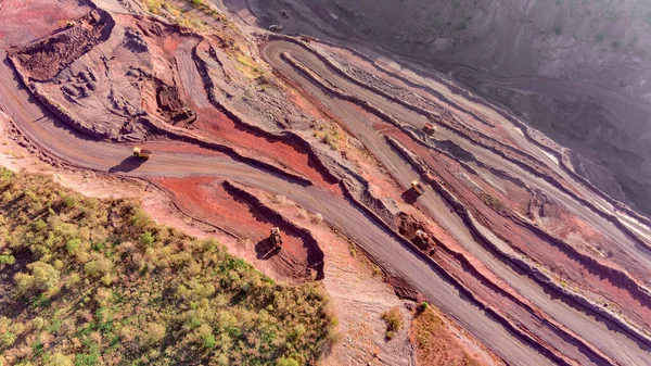 Open Pit Mining Steel Production Giant Iron Ore Quarry Aerial — 图库照片