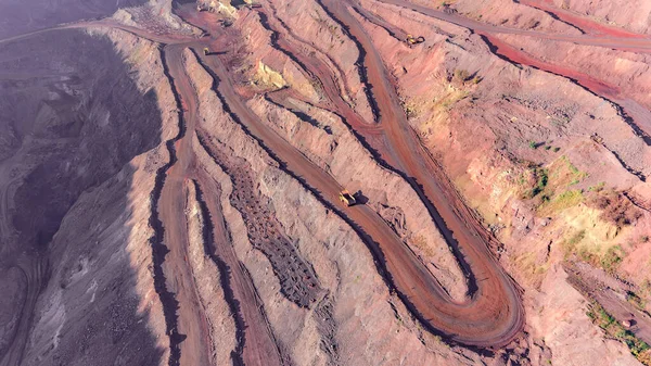 Open Pit Mining Steel Production Giant Iron Ore Quarry Aerial — 图库照片