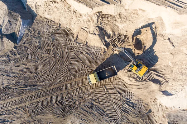 Excavator Working Earthmoving Extraction Minerals Excavator Digs Sand Gravel Quarry — ストック写真