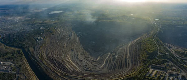 Open Pit Mining Steel Production Giant Iron Ore Quarry Aerial — Stock Fotó