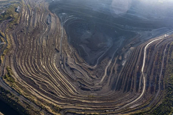 Open Pit Mining Steel Production Giant Iron Ore Quarry Aerial — Stock Photo, Image