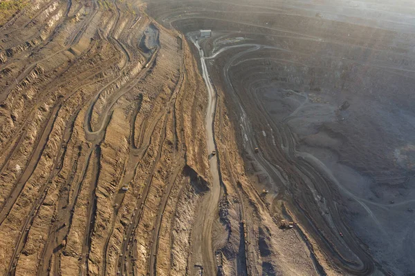 Open Pit Mining Steel Production Giant Iron Ore Quarry Aerial — ストック写真