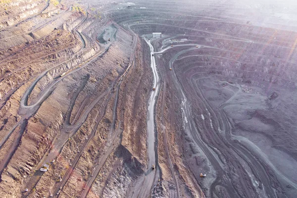 Open Pit Mining Steel Production Giant Iron Ore Quarry Aerial — 图库照片