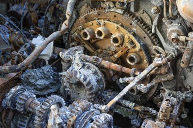 Russian destroyed military equipment in the war with Ukraine. Broken tanks, combat vehicles and other burnt military equipment of the Russian invaders in the Kyiv region, Ukraine