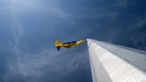 Flag Ukraine Large National Symbol Flying Blue Sky Large Yellow —  Fotos de Stock