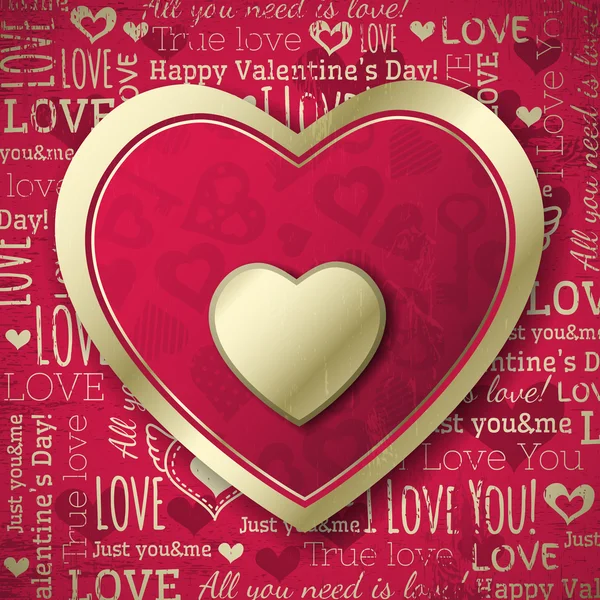 Rode achtergrond met Valentijn hart en wensen tekst, vector — Stockvector