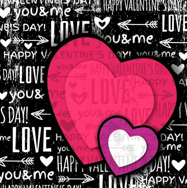 Fondo negro con corazón rojo de San Valentín y texto de deseos — Vector de stock