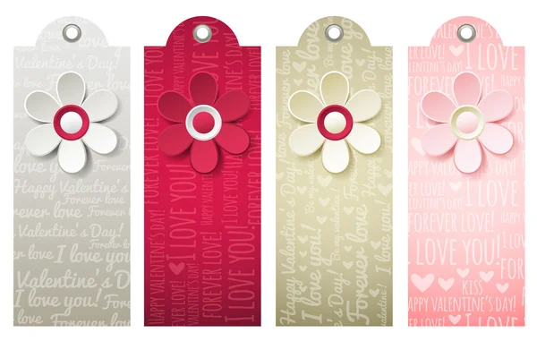 Étiquettes de valentines avec fleur décorative, vecteur — Image vectorielle