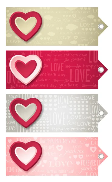 Valentines etiquetas con corazones decorativos, vector — Vector de stock