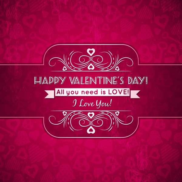 Valentines day greeting card with hearts and wishes text — Stock Vector